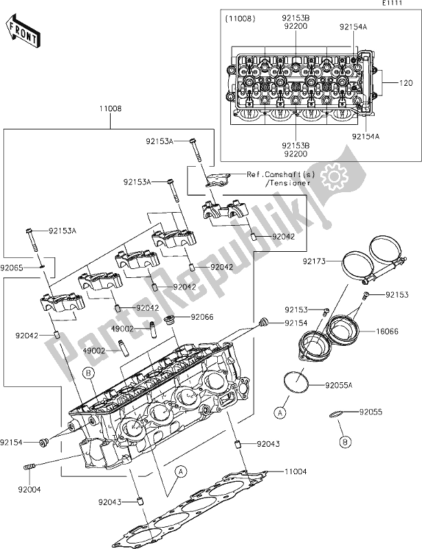 All parts for the 1 Cylinder Head of the Kawasaki ZX 1002 Ninja ZX-10R SE 1000 2019