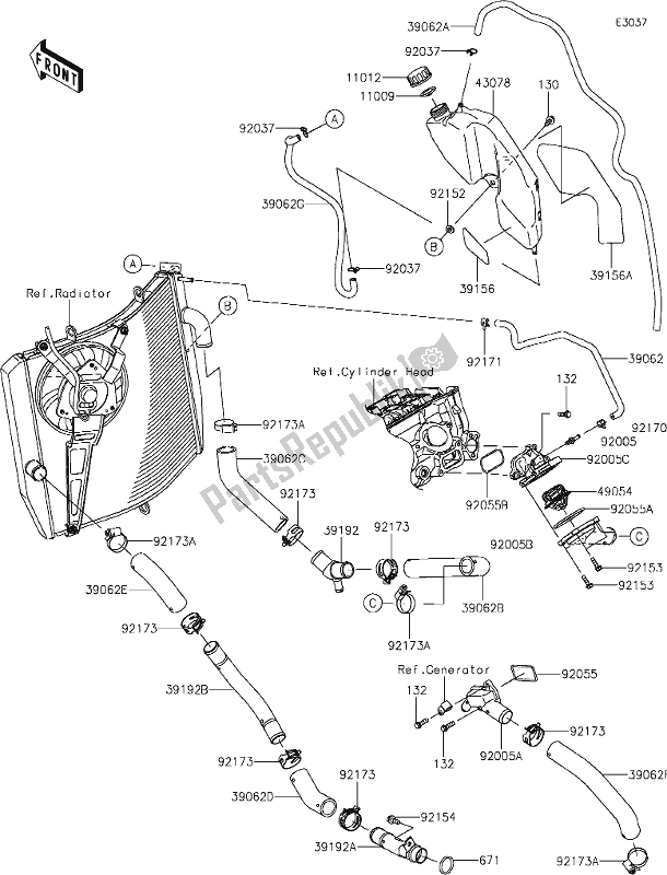 All parts for the 27 Water Pipe of the Kawasaki ZX 1002 Ninja ZX-10R SE 1000 2019