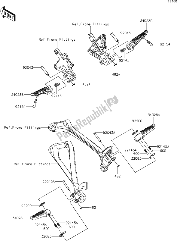 All parts for the 33 Footrests of the Kawasaki ZX 1002 Ninja ZX-10R SE 1000 2019