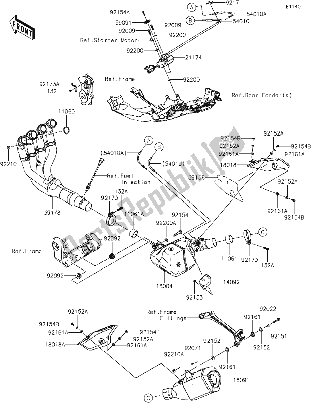 All parts for the 4 Muffler(s) of the Kawasaki ZX 1002 Ninja ZX-10R SE 1000 2019