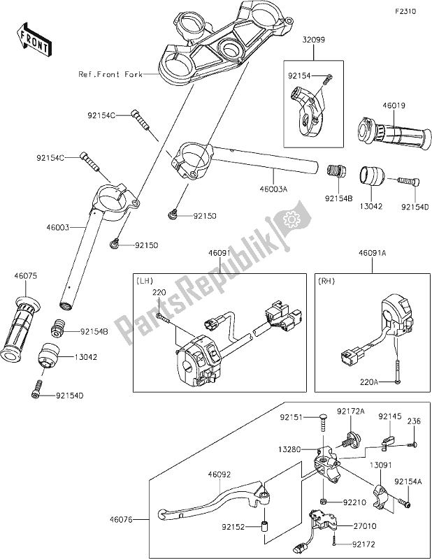 Tutte le parti per il 46 Handlebar del Kawasaki ZX 1002 Ninja ZX-10R SE 1000 2019