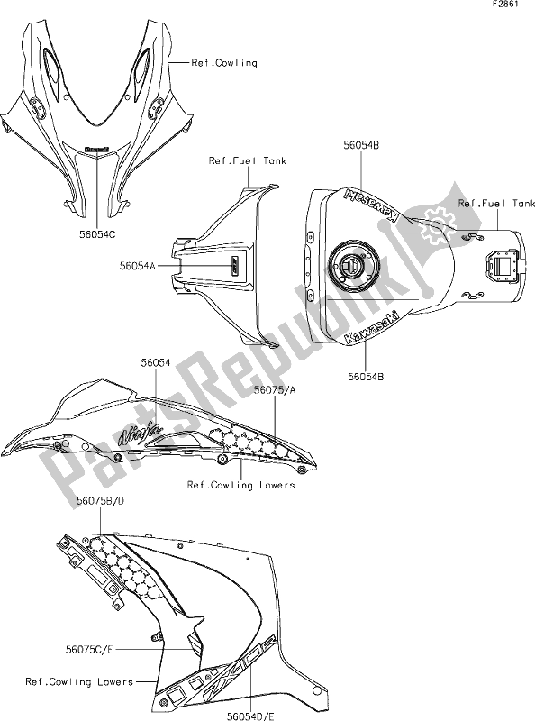 All parts for the 61 Decals of the Kawasaki ZX 1002 Ninja ZX-10R SE 1000 2019