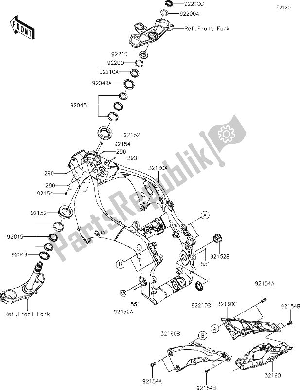 Todas as partes de 28 Frame do Kawasaki ZX 1002 Ninja ZX-10 RR 1000 2019