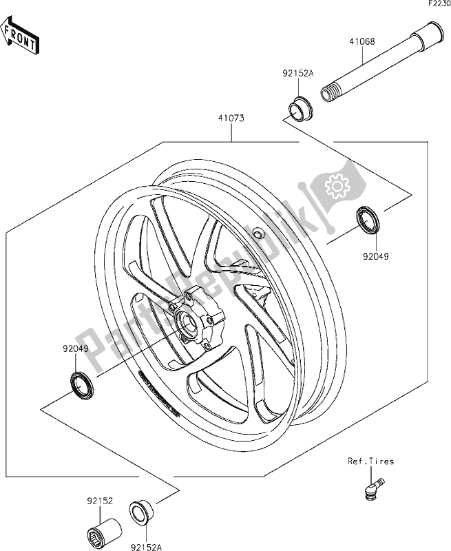 All parts for the 38 Front Hub of the Kawasaki ZX 1002 Ninja ZX-10 RR 1000 2019