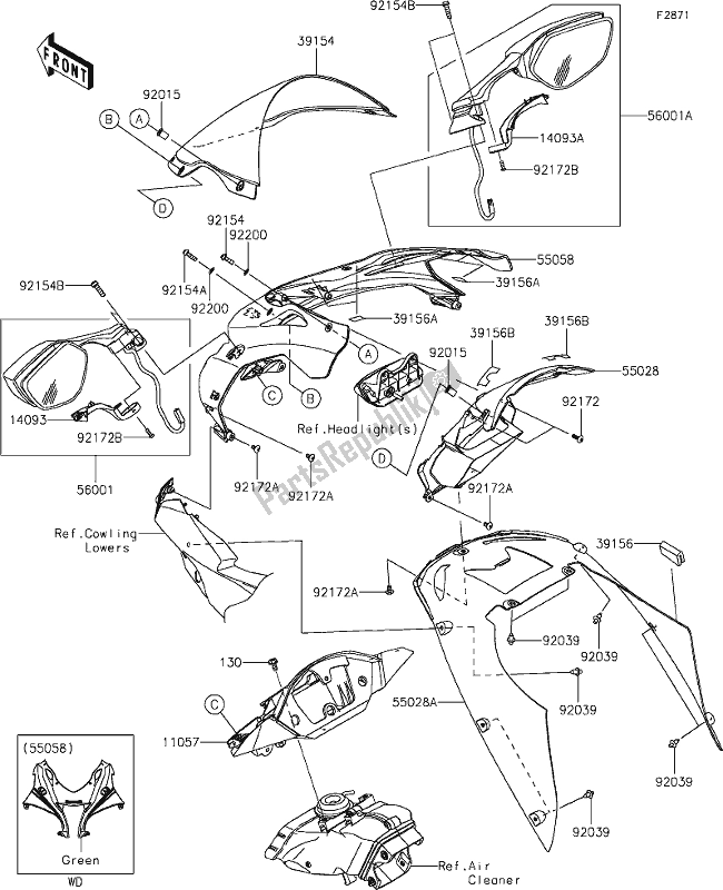 Alle onderdelen voor de 62 Cowling van de Kawasaki ZX 1002 Ninja ZX-10 RR 1000 2019