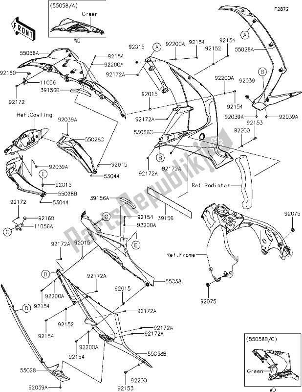 All parts for the 63 Cowling Lowers of the Kawasaki ZX 1002 Ninja ZX-10 RR 1000 2019