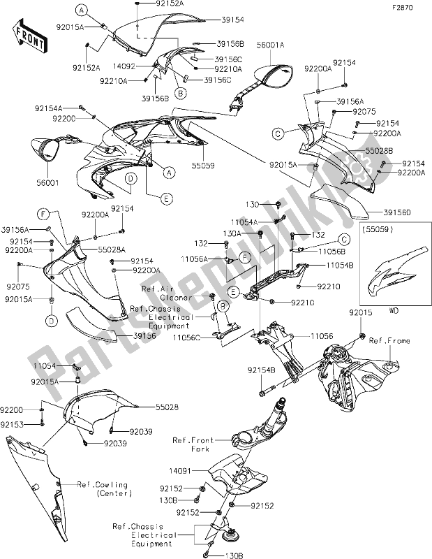 All parts for the 62 Cowling(upper) of the Kawasaki ZX 1400 Ninja ZX-14 R 2021