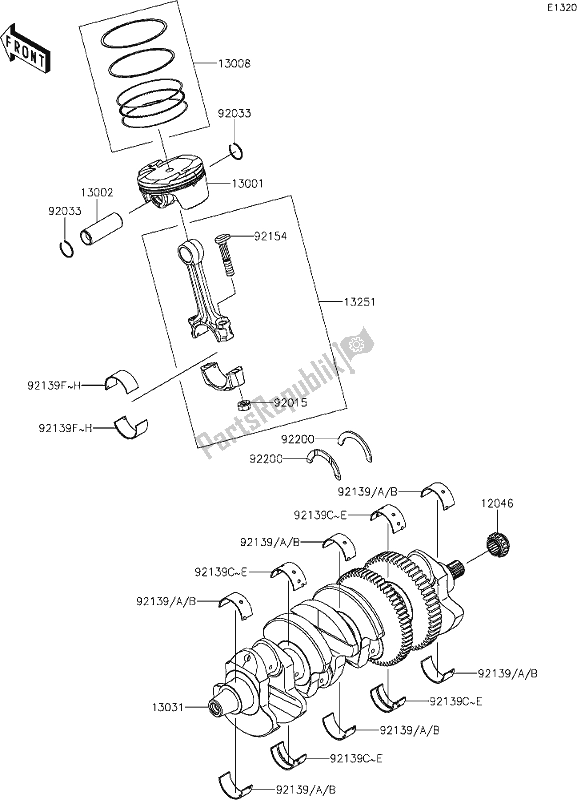 Alle onderdelen voor de 7 Crankshaft/piston(s) van de Kawasaki ZX 1400 Ninja ZX-14 R 2021