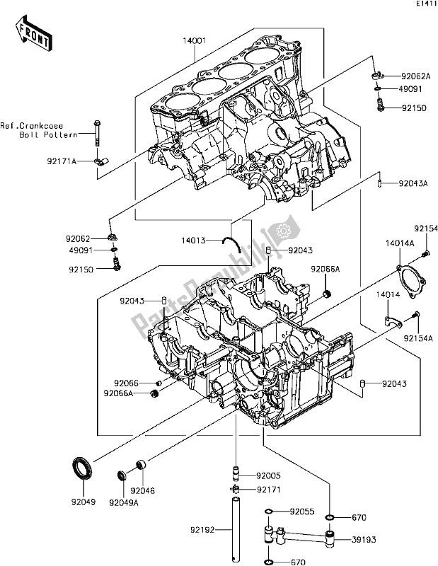 Wszystkie części do C-4 Crankcase Kawasaki ZX 1400 Ninja ZX-14R ABS 2017