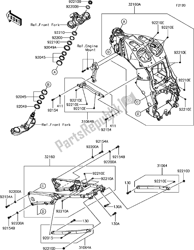 All parts for the E-3 Frame of the Kawasaki ZX 1400 Ninja ZX-14R ABS 2017