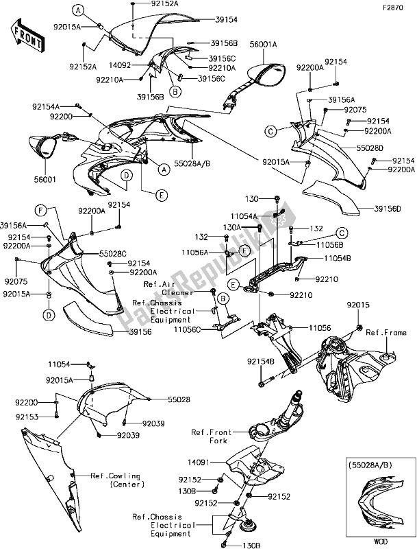 All parts for the H-7 Cowling(upper) of the Kawasaki ZX 1400 Ninja ZX-14R ABS 2017