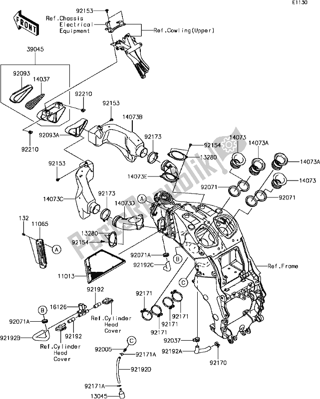 Alle onderdelen voor de B-5 Air Cleaner van de Kawasaki ZX 1400 Ninja ZX-14R ABS Brembo Ohlins 2017