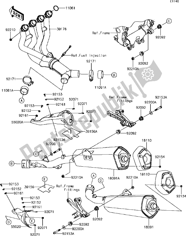 Todas as partes de B-6 Muffler(s) do Kawasaki ZX 1400 Ninja ZX-14R ABS Brembo Ohlins 2017