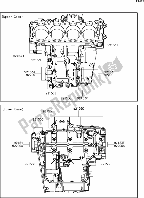 Alle onderdelen voor de C-5 Crankcase Bolt Pattern van de Kawasaki ZX 1400 Ninja ZX-14R ABS Brembo Ohlins 2017