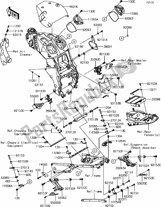 Todas as partes de E-5 Frame Fittings(1/2) do Kawasaki ZX 1400 Ninja ZX-14R ABS Brembo Ohlins 2017