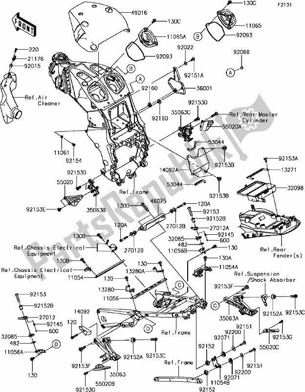 All parts for the E-6 Frame Fittings(2/2) of the Kawasaki ZX 1400 Ninja ZX-14R ABS Brembo Ohlins 2017