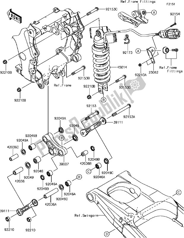 All parts for the E-9 Suspension/shock Absorber of the Kawasaki ZX 1400 Ninja ZX-14R ABS Brembo Ohlins 2017