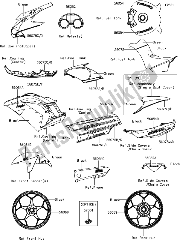 Wszystkie części do H-5 Decals(jgf) Kawasaki ZX 1400 Ninja ZX-14R ABS Brembo Ohlins 2017