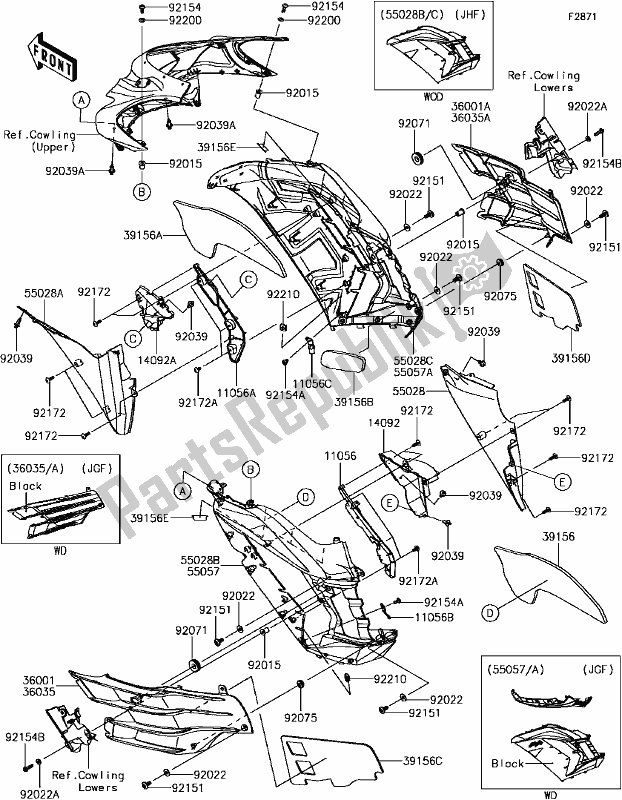 Tutte le parti per il H-9 Cowling(center) del Kawasaki ZX 1400 Ninja ZX-14R ABS Brembo Ohlins 2017