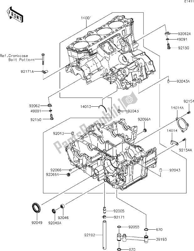 All parts for the 13 Crankcase of the Kawasaki ZX 1400 Ninja ZX-14R ABS Brembo Ohlins 2018