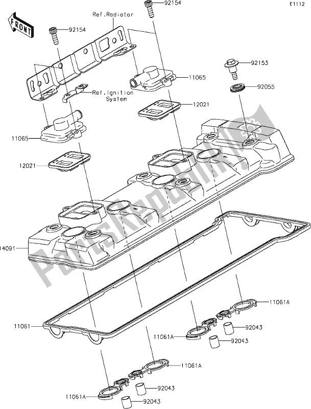 All parts for the 2 Cylinder Head Cover of the Kawasaki ZX 1400 Ninja ZX-14R ABS Brembo Ohlins 2018