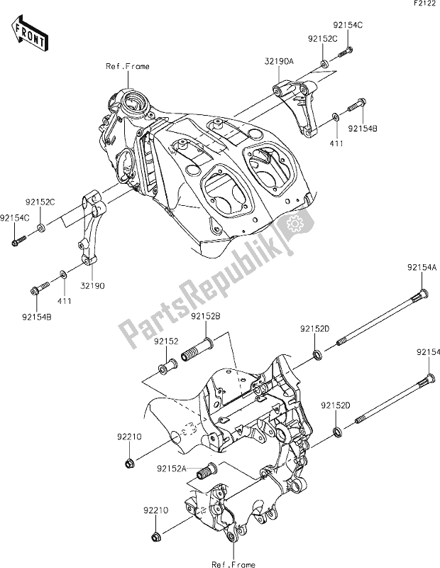 All parts for the 28 Engine Mount of the Kawasaki ZX 1400 Ninja ZX-14R ABS Brembo Ohlins 2018