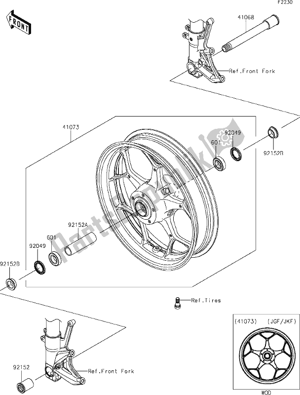 Tutte le parti per il 38 Front Hub del Kawasaki ZX 1400 Ninja ZX-14R ABS Brembo Ohlins 2018