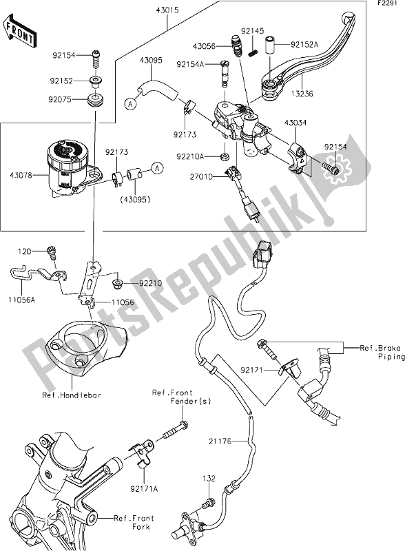 Todas las partes para 42 Front Master Cylinder de Kawasaki ZX 1400 Ninja ZX-14R ABS Brembo Ohlins 2018