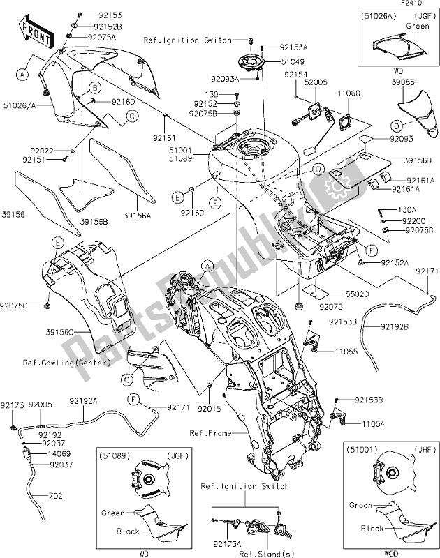 Todas las partes para 49-1fuel Tank(jgf/jhf) de Kawasaki ZX 1400 Ninja ZX-14R ABS Brembo Ohlins 2018