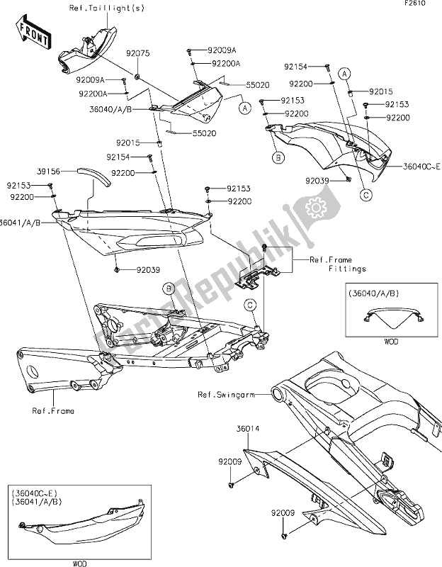 Alle onderdelen voor de 54 Side Covers/chain Cover van de Kawasaki ZX 1400 Ninja ZX-14R ABS Brembo Ohlins 2018