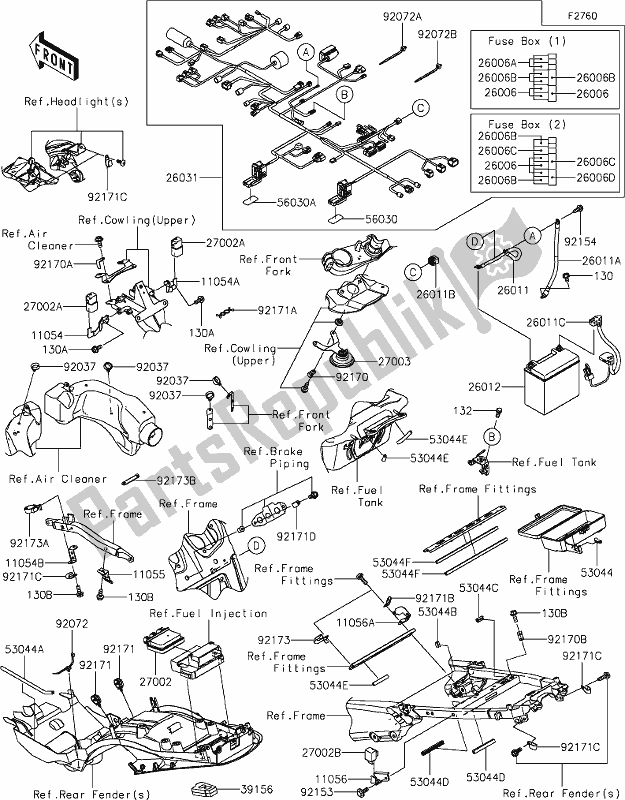 Todas las partes para 58-1chassis Electrical Equipment de Kawasaki ZX 1400 Ninja ZX-14R ABS Brembo Ohlins 2018