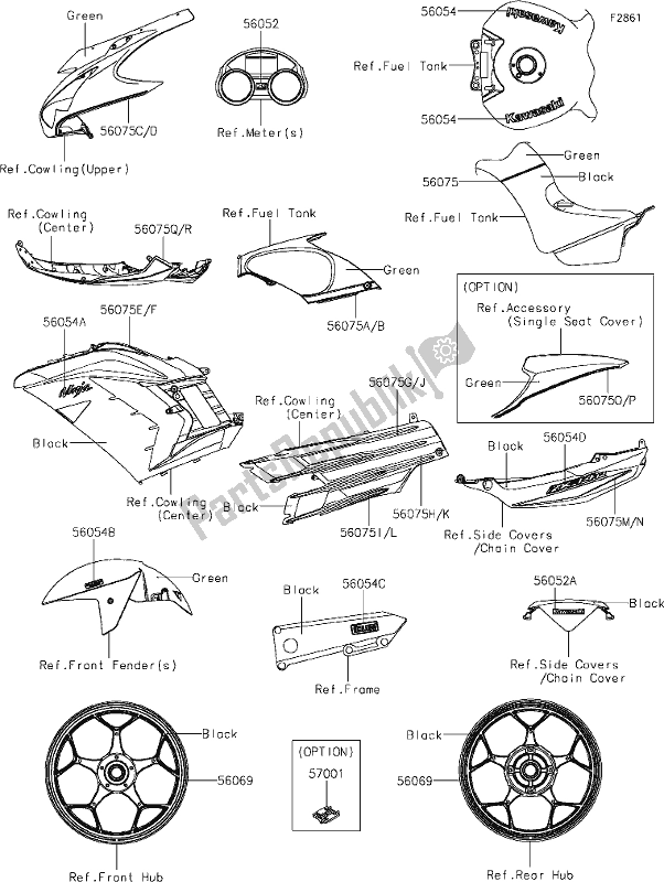 Tutte le parti per il 62 Decals(green)(jgf) del Kawasaki ZX 1400 Ninja ZX-14R ABS Brembo Ohlins 2018