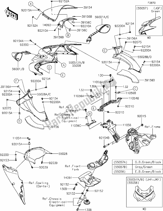 Todas las partes para 66 Cowling(upper) de Kawasaki ZX 1400 Ninja ZX-14R ABS Brembo Ohlins 2018