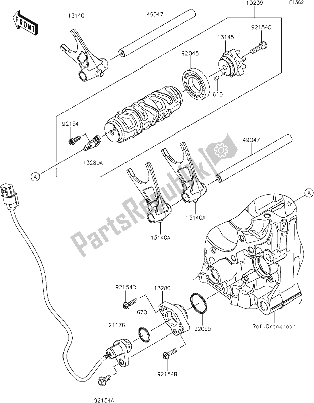 All parts for the 11 Gear Change Drum/shift Fork(s) of the Kawasaki ZX 1400 Ninja ZX-14R ABS Brembo Ohlins 2019