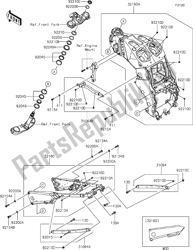 All parts for the 27 Frame of the Kawasaki ZX 1400 Ninja ZX-14R ABS Brembo Ohlins 2019