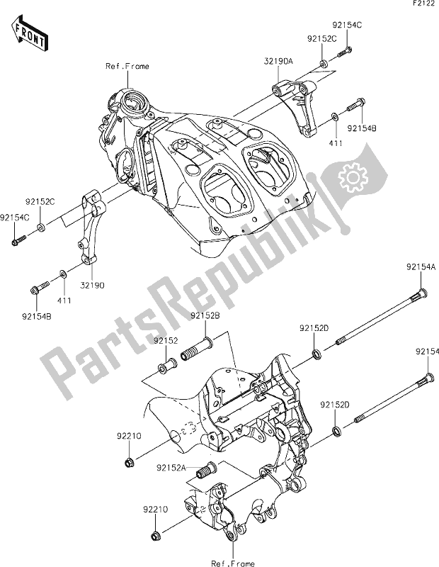 Alle onderdelen voor de 28 Engine Mount van de Kawasaki ZX 1400 Ninja ZX-14R ABS Brembo Ohlins 2019