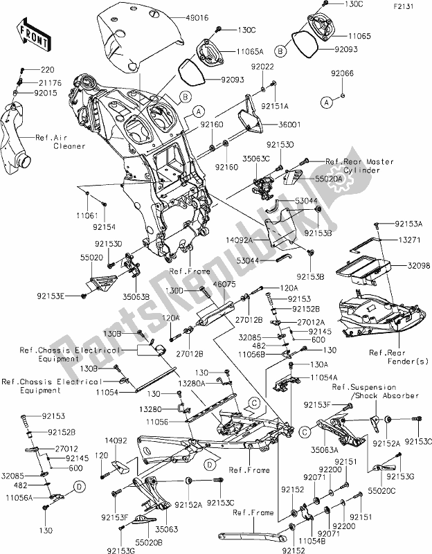 Alle onderdelen voor de 29-1frame Fittings van de Kawasaki ZX 1400 Ninja ZX-14R ABS Brembo Ohlins 2019