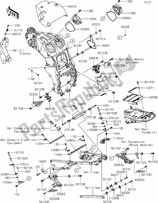 All parts for the 29-1frame Fittings of the Kawasaki ZX 1400 Ninja ZX-14R ABS Brembo Ohlins 2019