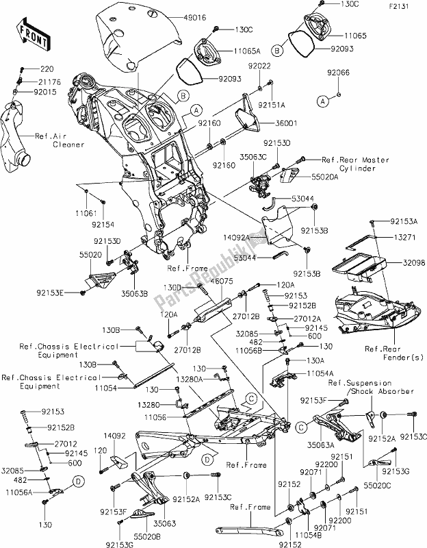 Toutes les pièces pour le 29 Frame Fittings du Kawasaki ZX 1400 Ninja ZX-14R ABS Brembo Ohlins 2019