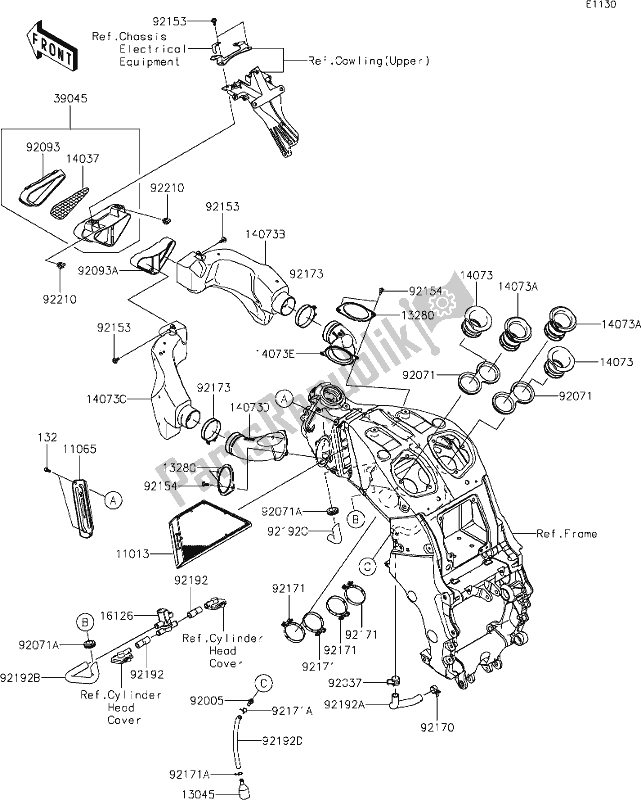 Alle onderdelen voor de 3 Air Cleaner van de Kawasaki ZX 1400 Ninja ZX-14R ABS Brembo Ohlins 2019