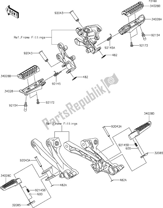 All parts for the 33 Footrests of the Kawasaki ZX 1400 Ninja ZX-14R ABS Brembo Ohlins 2019