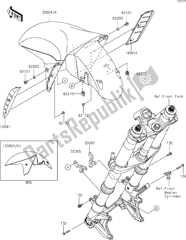 Alle onderdelen voor de 34 Front Fender(s) van de Kawasaki ZX 1400 Ninja ZX-14R ABS Brembo Ohlins 2019