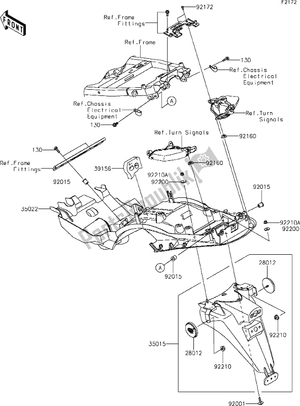 All parts for the 35 Rear Fender(s) of the Kawasaki ZX 1400 Ninja ZX-14R ABS Brembo Ohlins 2019