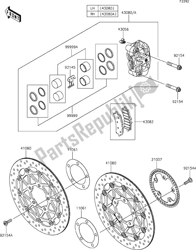 All parts for the 43 Front Brake of the Kawasaki ZX 1400 Ninja ZX-14R ABS Brembo Ohlins 2019