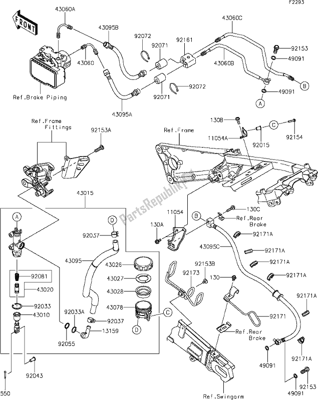 All parts for the 44 Rear Master Cylinder of the Kawasaki ZX 1400 Ninja ZX-14R ABS Brembo Ohlins 2019