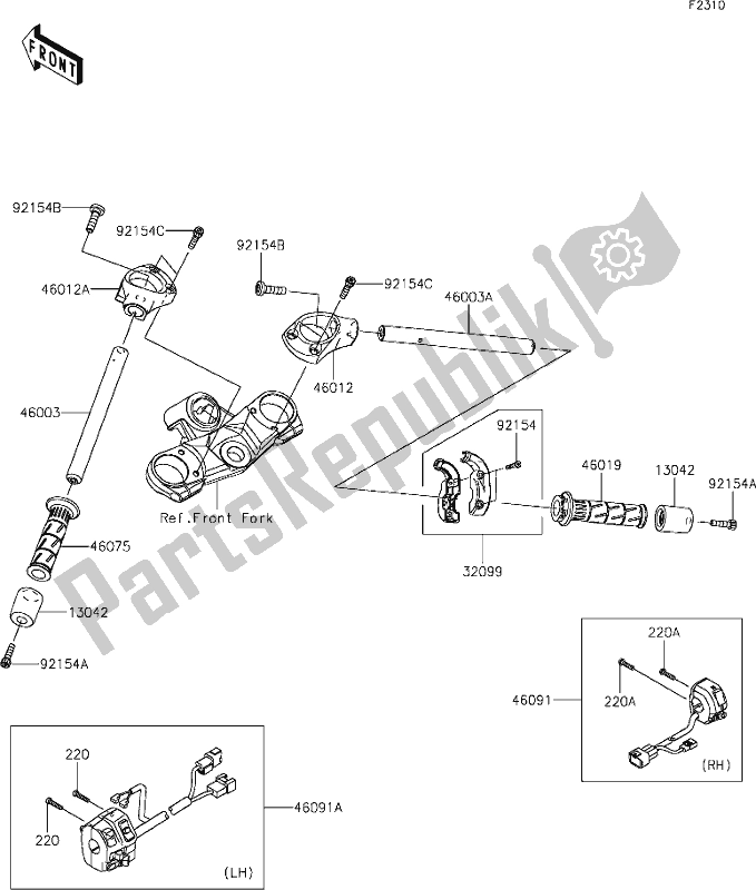 Alle onderdelen voor de 46 Handlebar van de Kawasaki ZX 1400 Ninja ZX-14R ABS Brembo Ohlins 2019