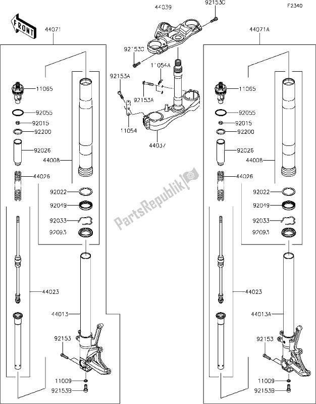 Alle onderdelen voor de 47 Front Fork van de Kawasaki ZX 1400 Ninja ZX-14R ABS Brembo Ohlins 2019