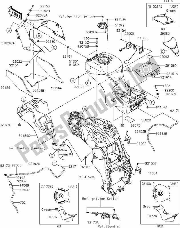 Alle onderdelen voor de 49-1fuel Tank(jgf/jhf) van de Kawasaki ZX 1400 Ninja ZX-14R ABS Brembo Ohlins 2019