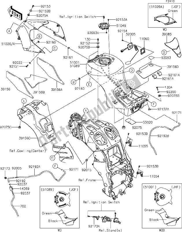 Wszystkie części do 49 Fuel Tank(jgf/jhf) Kawasaki ZX 1400 Ninja ZX-14R ABS Brembo Ohlins 2019