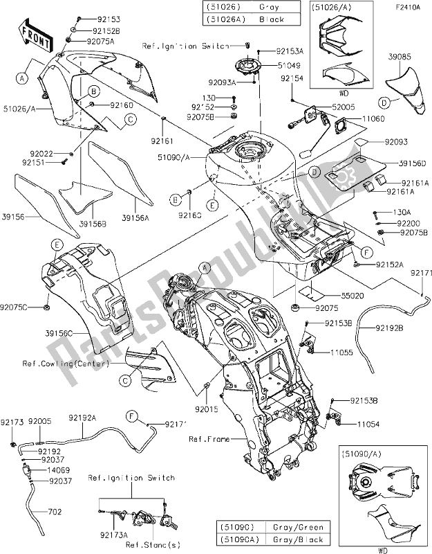 All parts for the 50-1fuel Tank(jjf/jkf) of the Kawasaki ZX 1400 Ninja ZX-14R ABS Brembo Ohlins 2019